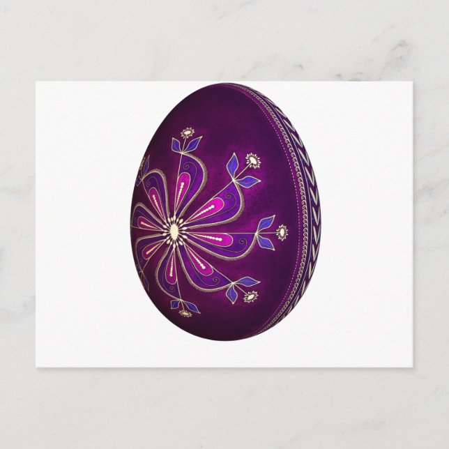 Purple Pysanky Easter Egg Holiday Postcard (Front)