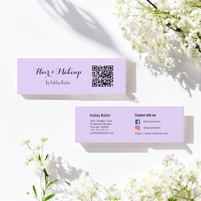 Purple QR Code Beauty Makeup Artist  Mini Business Card (Creator Uploaded)