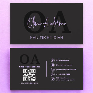 Purple QR Code Nail Specialist Artist Modern Business Card