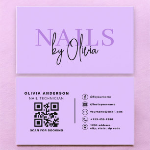 Purple QR Code Nail Specialist Artist Typography  Business Card
