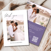 Purple QR Code Wedding Thank You Photo Card