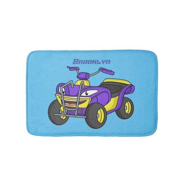Purple Quad bike cartoon illustration Bath Mat (Front)