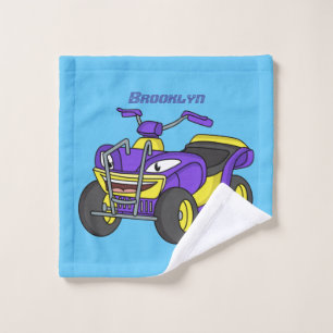 Purple Quad bike cartoon illustration Bath Towel Set