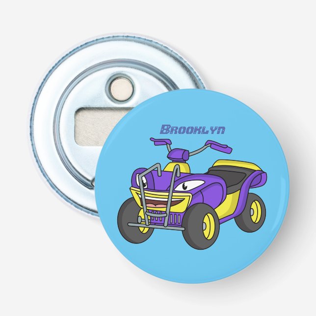 Purple Quad bike cartoon illustration Bottle Opener (Front)