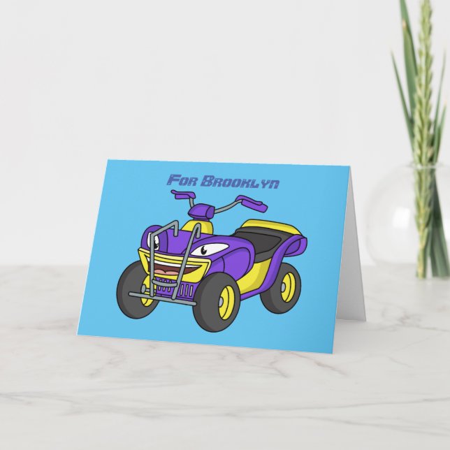 Purple Quad bike cartoon illustration Card (Front)