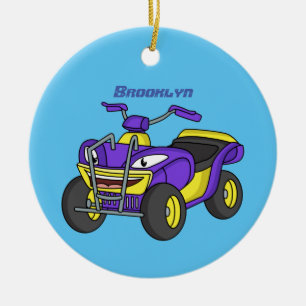 Purple Quad bike cartoon illustration Ceramic Tree Decoration