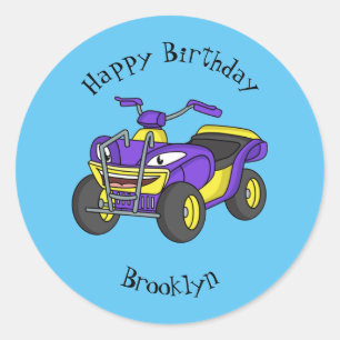 Purple Quad bike cartoon illustration Classic Round Sticker