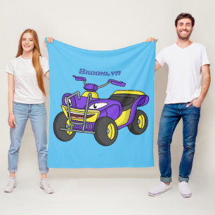 Purple Quad bike cartoon illustration Fleece Blanket