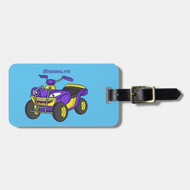Purple Quad bike cartoon illustration  Luggage Tag (Front Horizontal)
