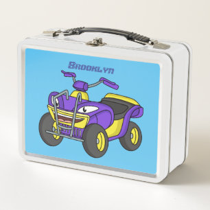 Purple Quad bike cartoon illustration Metal Lunch Box