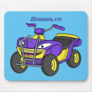 Purple Quad bike cartoon illustration Mouse Mat