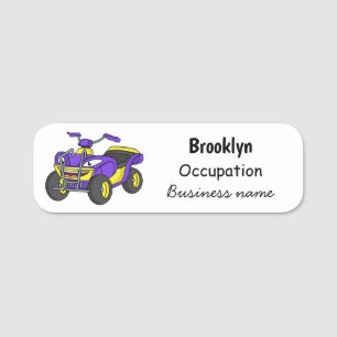 Purple Quad bike cartoon illustration  Name Tag