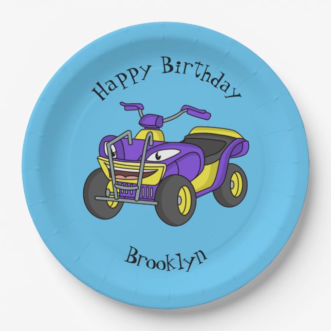 Purple Quad bike cartoon illustration  Paper Plate (Front)