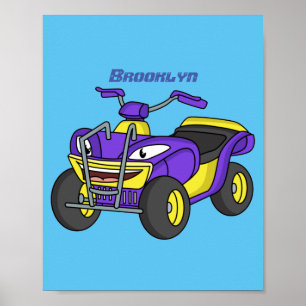 Purple Quad bike cartoon illustration Poster