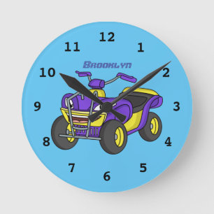 Purple Quad bike cartoon illustration  Round Clock