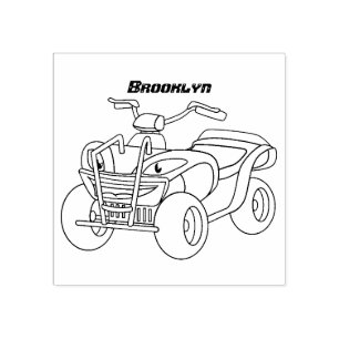 Purple Quad bike cartoon illustration Rubber Stamp