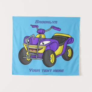 Purple Quad bike cartoon illustration Tapestry