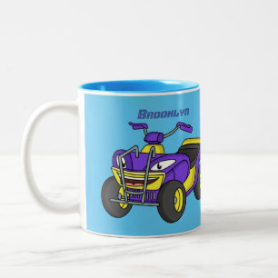 Purple Quad bike cartoon illustration Two-Tone Coffee Mug