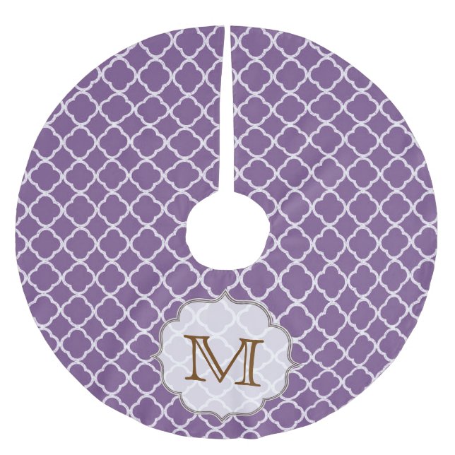 Purple Quarterfoil Monogram Initial Tree Skirt (Front)
