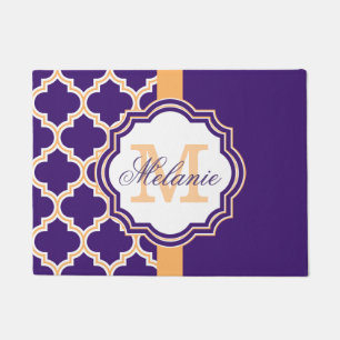 Purple Quatrefoil Monogram Doormat