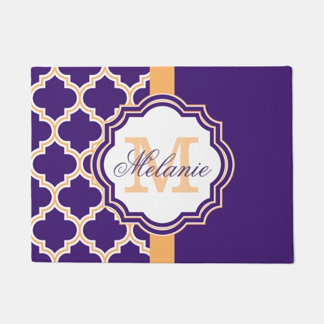 Purple Quatrefoil Monogram Doormat (Front)