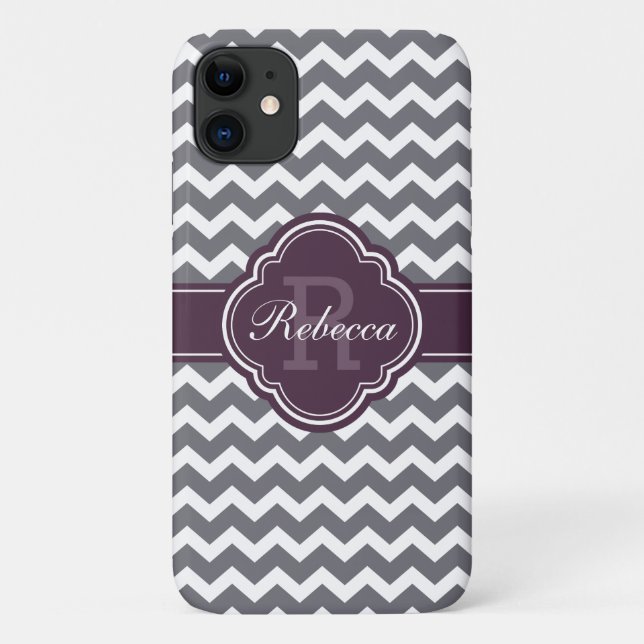 Purple Quatrefoil Monogram Grey Chevron Pattern Case-Mate iPhone Case (Back)