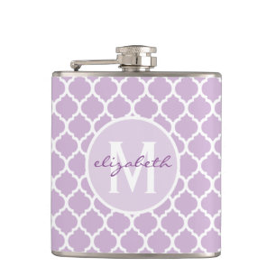 Purple Quatrefoil Monogram Hip Flask
