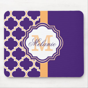 Purple Quatrefoil Monogram Mouse Mat