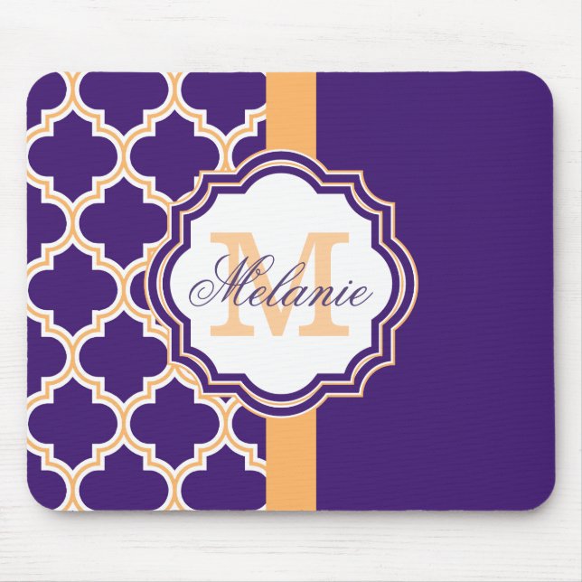 Purple Quatrefoil Monogram Mouse Mat (Front)