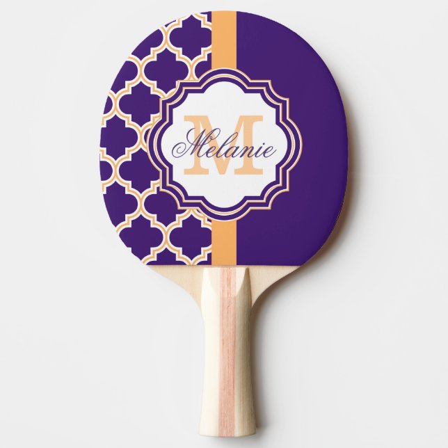 Purple Quatrefoil Monogram Ping Pong Paddle (Front)