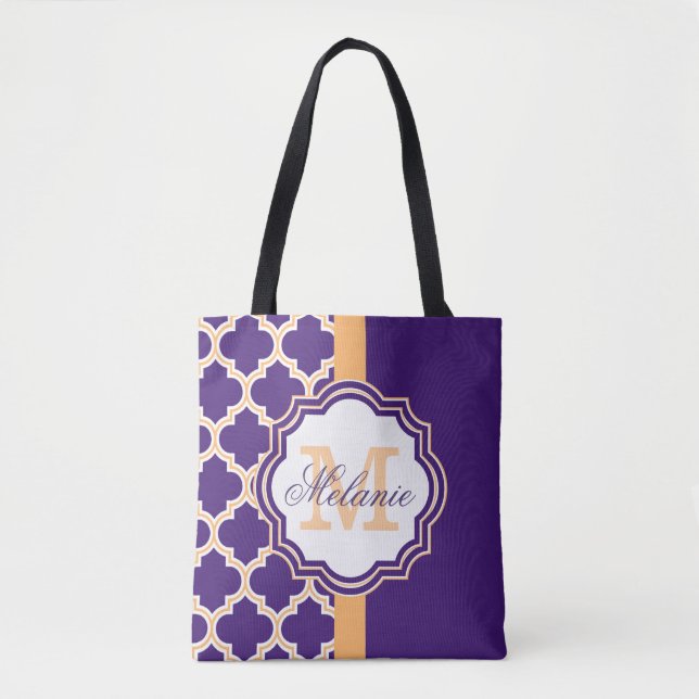 Purple Quatrefoil Monogram Tote Bag (Front)