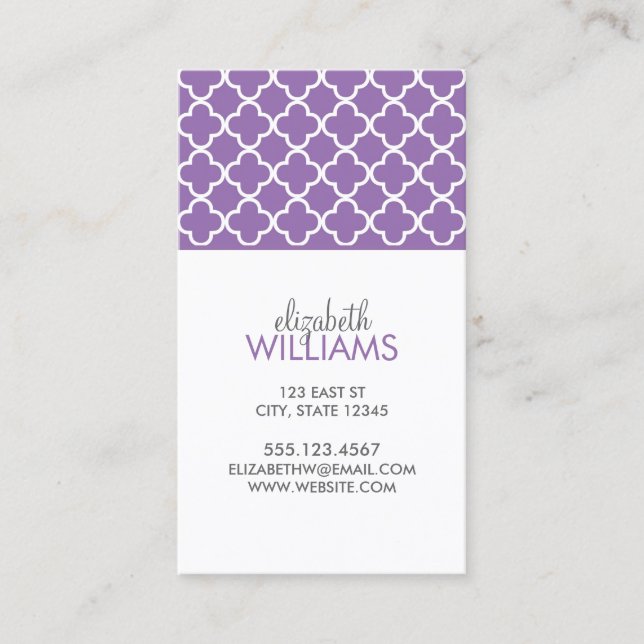 Purple Quatrefoil Pattern Business Card (Front)