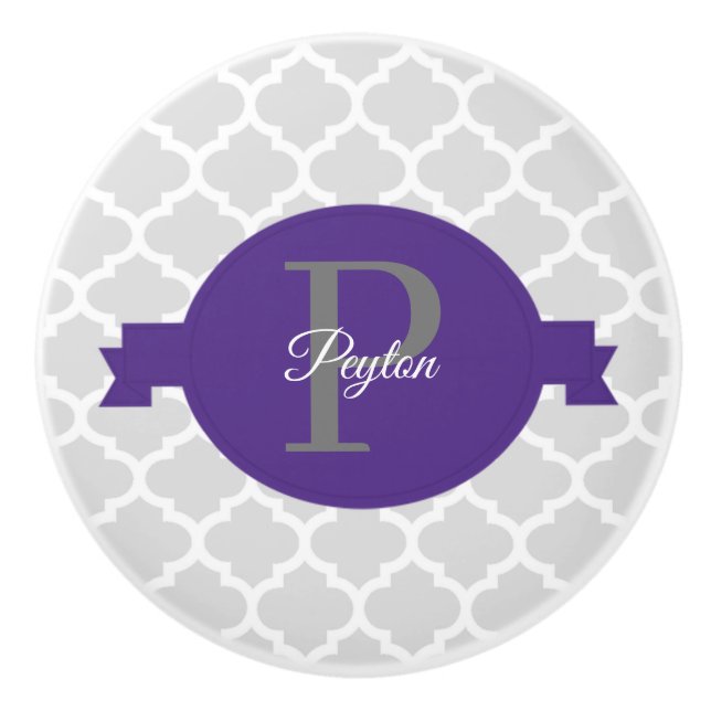 Purple Quatrefoil Personalised Ceramic Knob (Front)