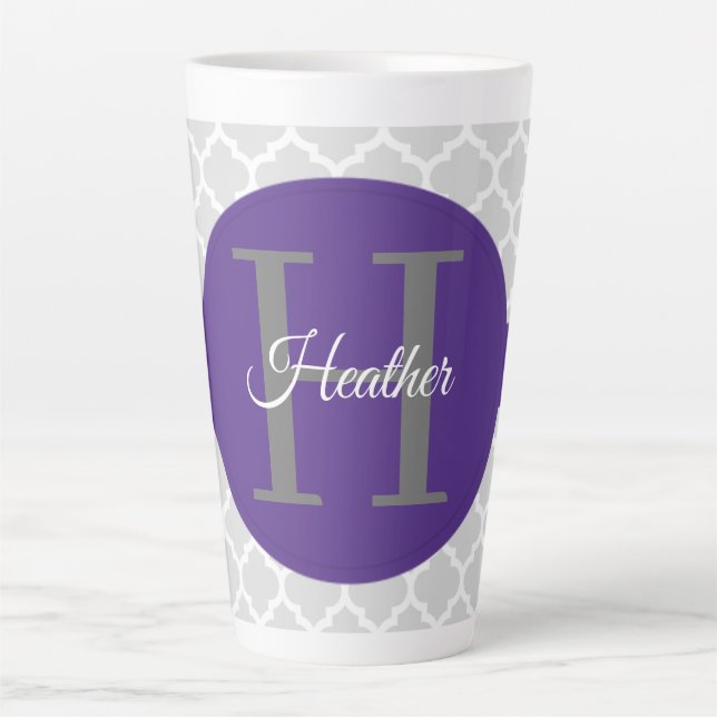 Purple Quatrefoil Personalised Latte Mug (Front)
