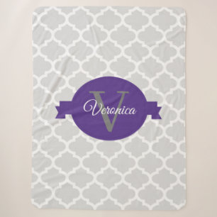 Purple Quatrefoil Personalised Sherpa Blanket