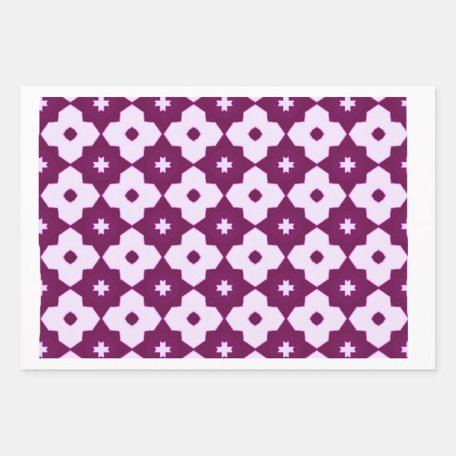 Purple Quatrefoil Tile Geometric Pattern Wrapping Paper Sheet (Front)