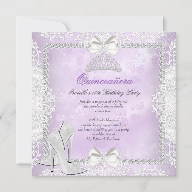 Purple Quinceanera 15th Birthday Party High Heels Invitation (Front)