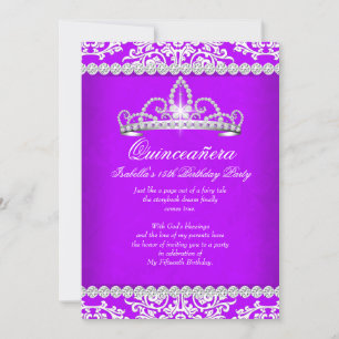 Purple Quinceanera 15th Birthday Party Tiara 2 Invitation