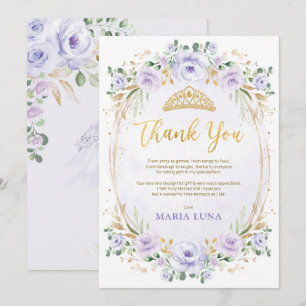 Purple Quinceañera 15th Birthday Thank You Card