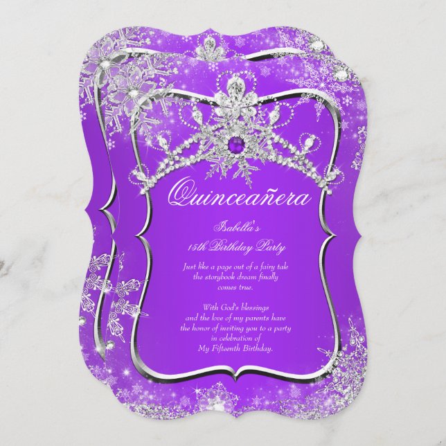 Purple Quinceanera 15th Winter Wonderland Invitation (Front/Back)