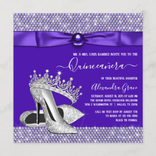 Purple Quinceanera Diamond Tiara Princess Invitation