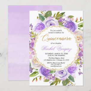 Purple Quinceanera floral lavender lilac Invitation