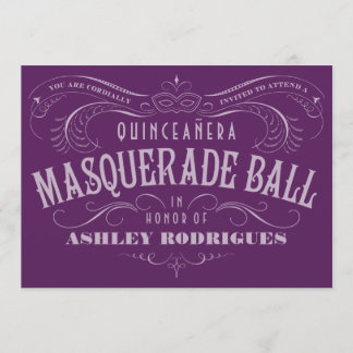 Purple Quinceanera Masquerade Invitations