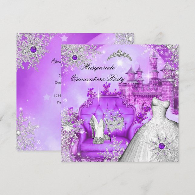 Purple Quinceanera Masquerade Magical Princess Invitation (Front/Back)