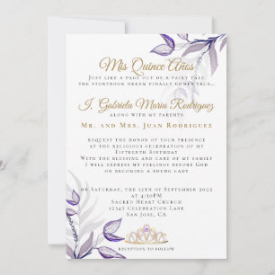 Purple Quinceañera Mis Quince Años Follaje Morado Invitation