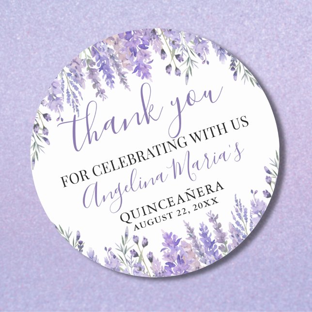 Purple Quinceanera Thank You Classic Round Sticker (Purple Quinceanera Thank You Classic Round Sticker)