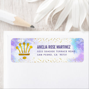 Purple Quinceañera Watercolor Gold Glitter Address