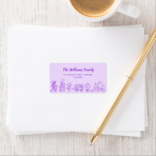 Purple Quirky Hand Drawn Doodles Halloween Label