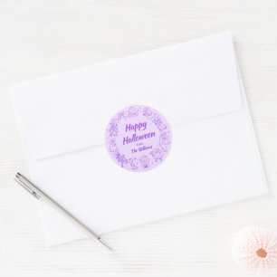 Purple Quirky Hand Drawn doodles Happy Halloween Classic Round Sticker