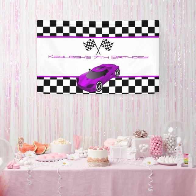 Purple Race Car Birthday Party Banner (Party)